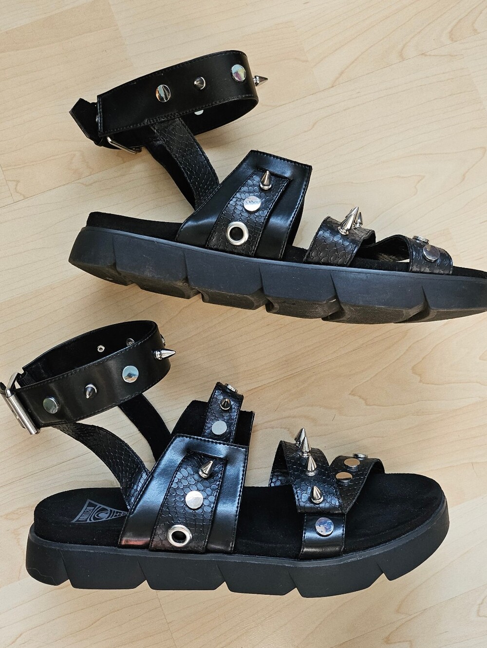 Disturbia Strappy Faux Leather Studded Sandals